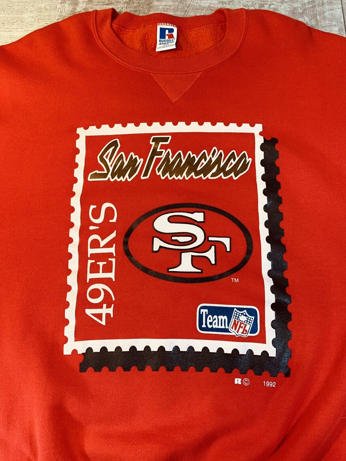Vintage 1992 San Francisco 49ers Russell Athletic 2XL Red Sweatshirt Stamp RARE