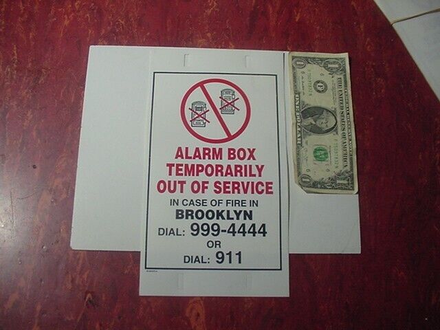 FDNY O.O.S. BROOKLYN (Out of Service) ALARM BOX SIGN