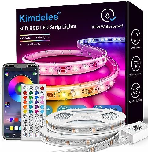 Kimdelee 50ft 100ft IP68 Outdoor Led Strip Lights Waterproof, 24v RGB Outdoor...