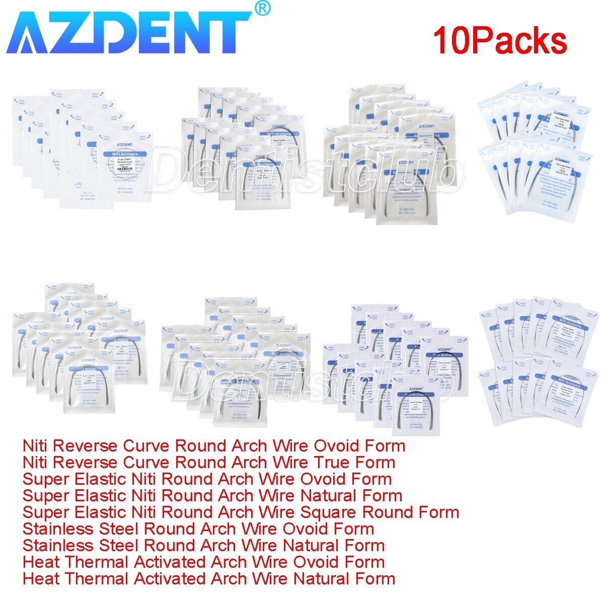 10Pack AZDENT Dental Orthodontic Wire Elastic Niti Arch Wire Round Thermal/Steel