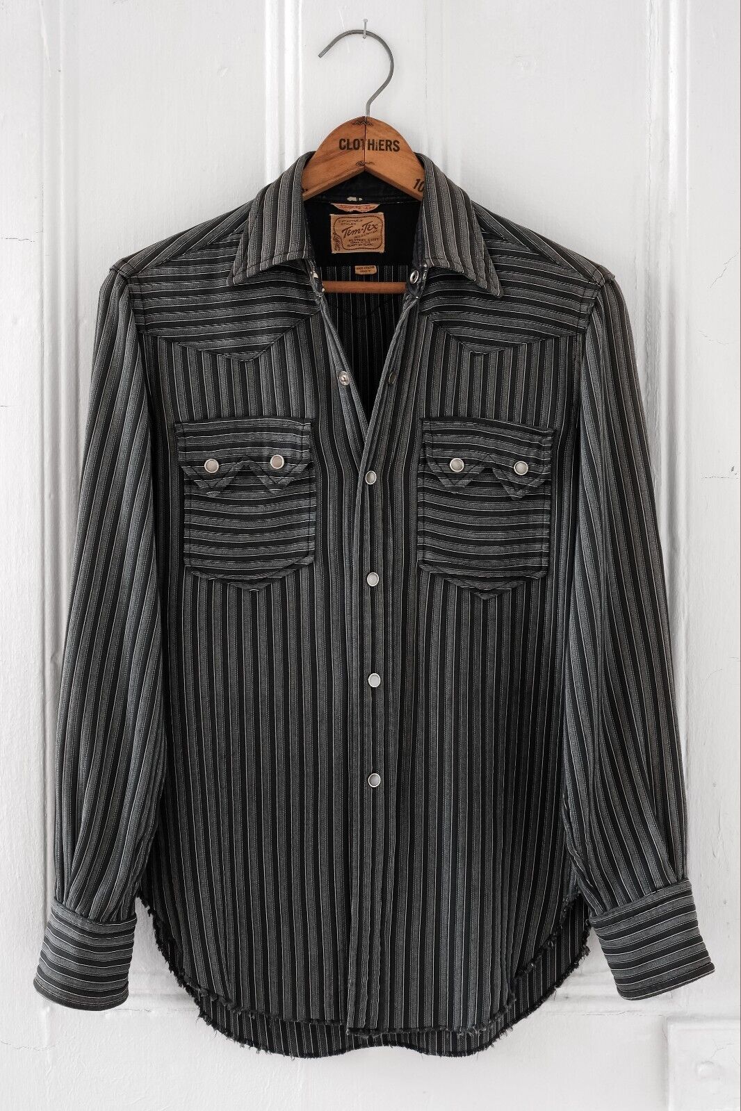 Rare Vtg 40s 50s Tem-Tex Morning Stripe Pearl-Snap Sawtooth Western Shirt USA S