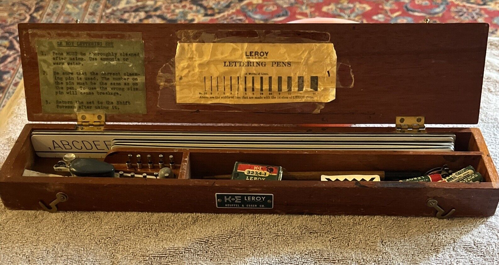 Vintage Keuffel & Esser Co. K&E LEROY Lettering Set Dove Tail Wooden Case 1950\'s