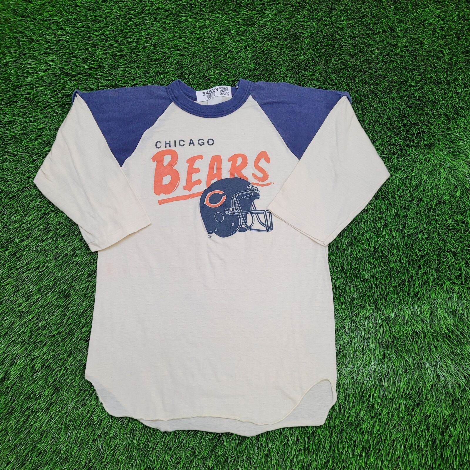 Vintage 70s Chicago Bears Raglan Shirt XS/S-Short 17x24 Paper-Thin Faded Blue