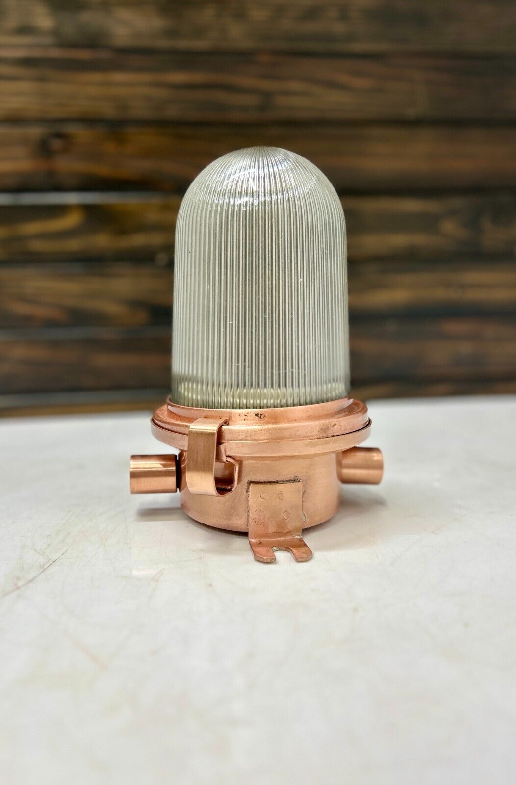 Authentic Original Marine Iron Metal Old Vintage Bulkhead Light - Copper Coating