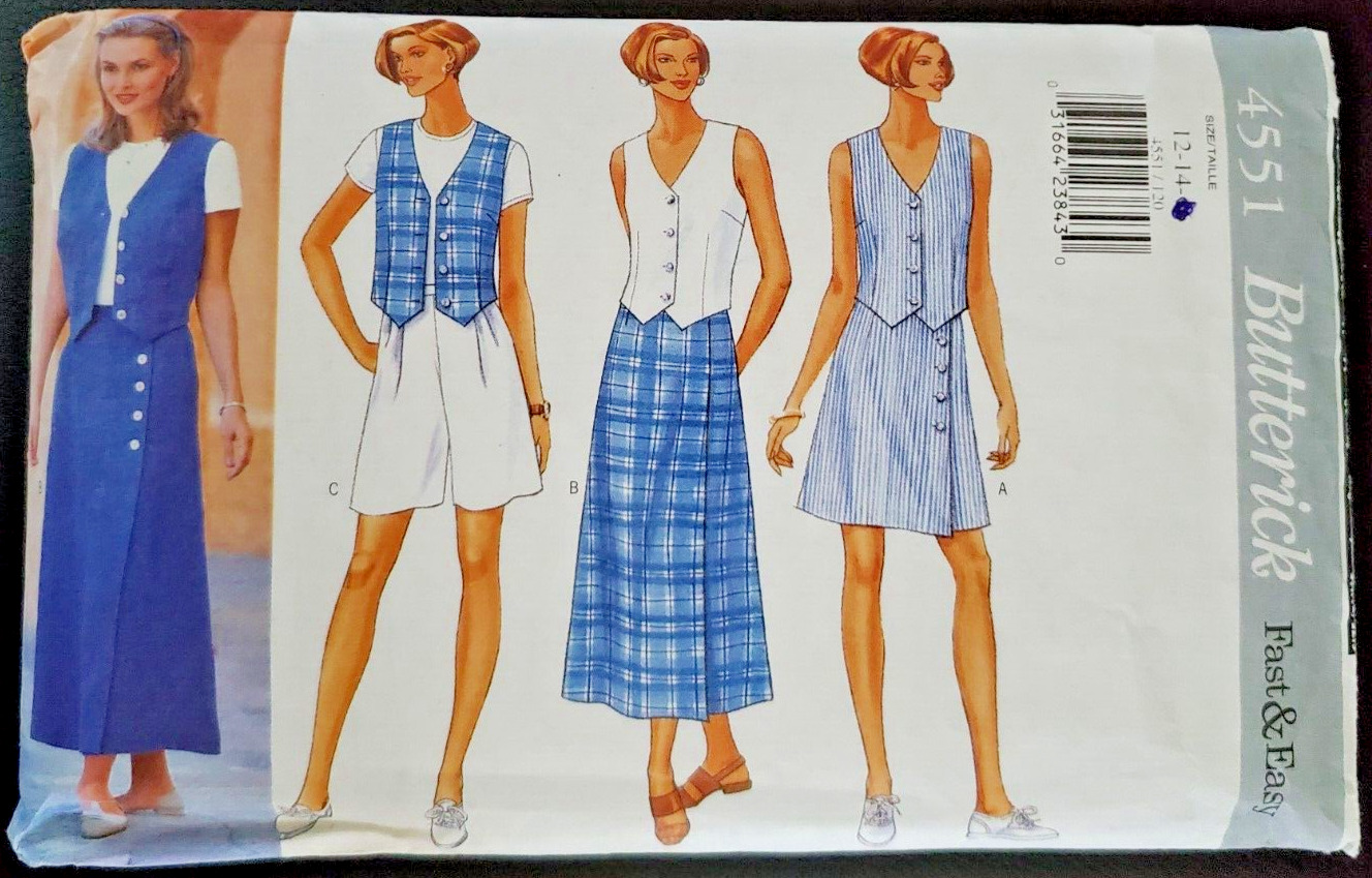 Butterick Vintage 4551 Pattern Fast Easy Top Skirt Shorts Petite Misses 12 14