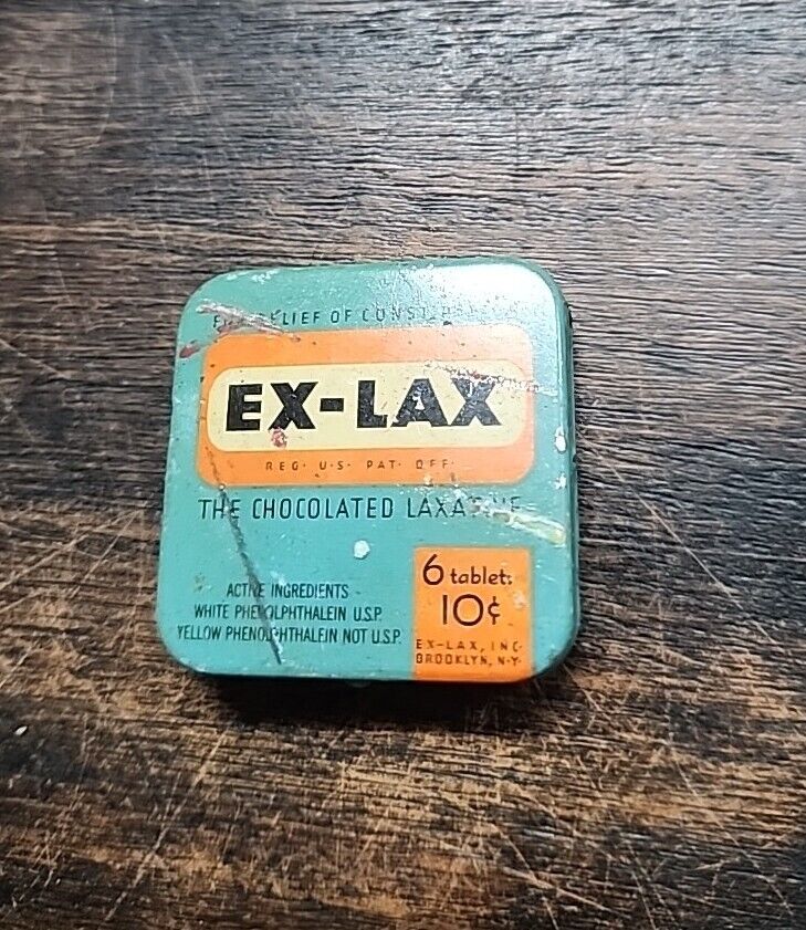Vintage EX-LAX Chocolate Laxitive Tin  Empty 2 PC Snap-Shut Teal Box