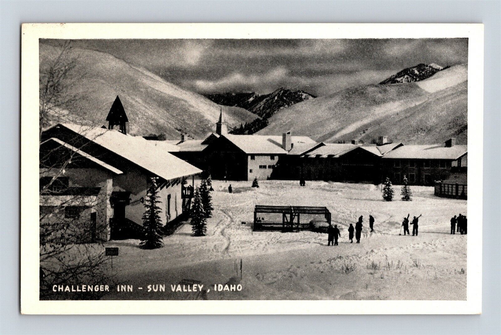 Postcard ID Sun Valley Idaho Challenger Inn Snow Skiers c1940s AN18