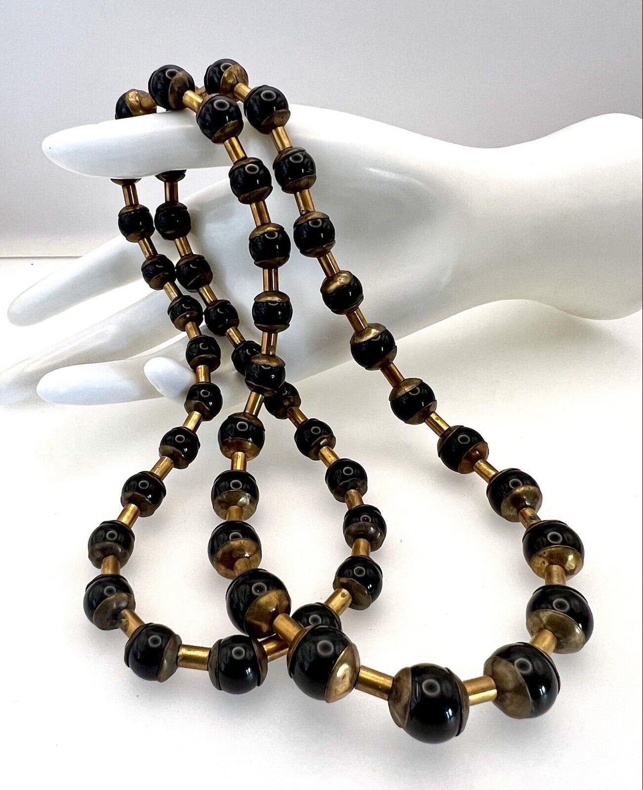Vintage Linda Joslin Modernist Black Onyx & Gold Vermeil Necklace