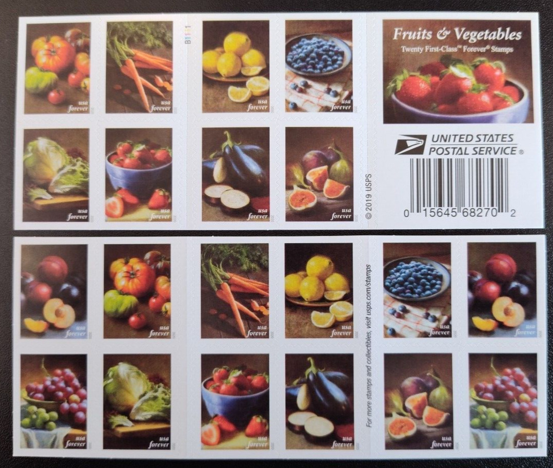 US Scott # 5484-5493 Booklet Pane Of 20 Stamps MNH, Fruits & Vegetables