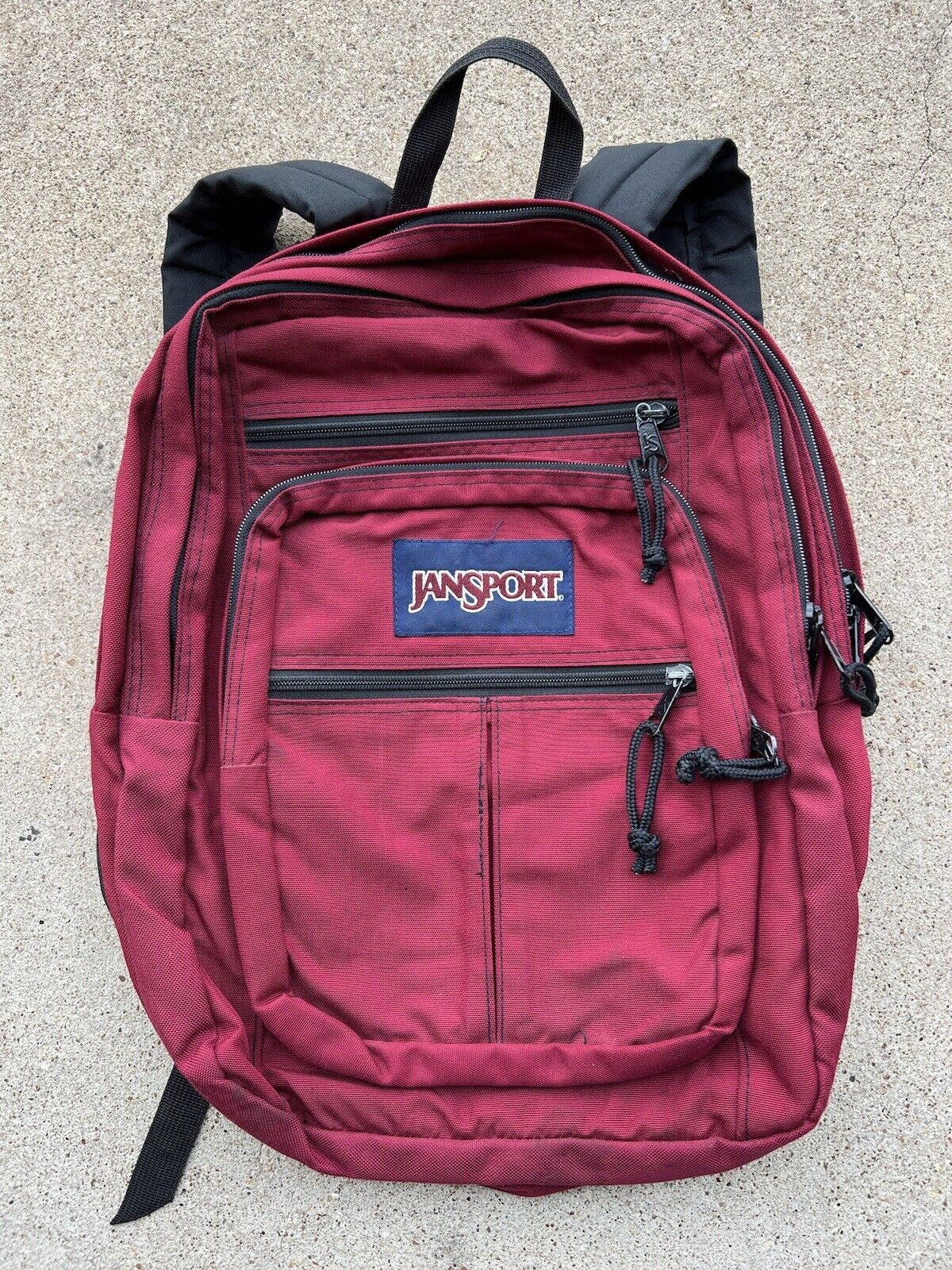 Vintage Jansport Backpack Book Bag 5 Zippered Pockets Burgundy Maroon Red 19\