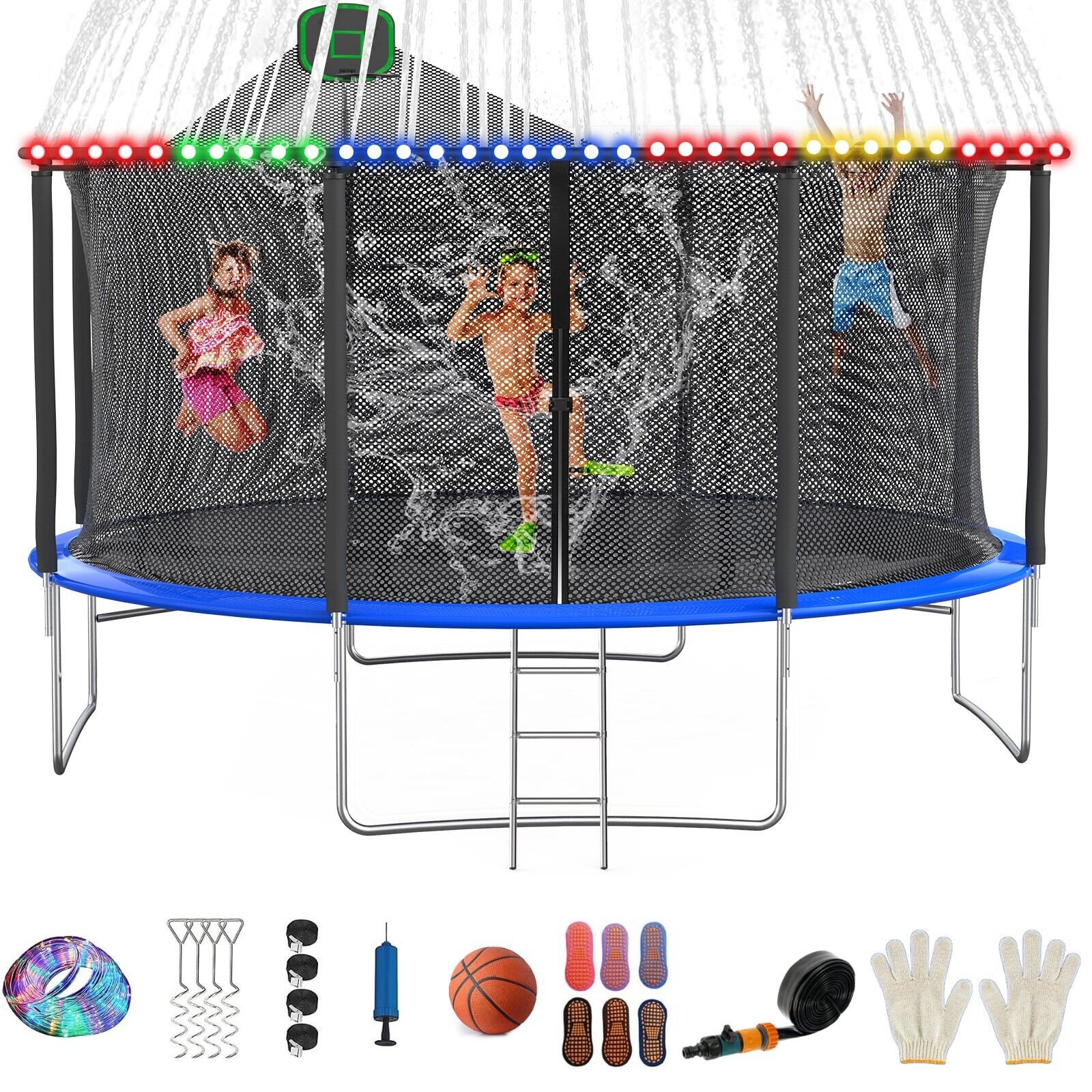 12FT Trampoline for Kids and Adult Large Outdoor Trampoline with Basketball Hoop