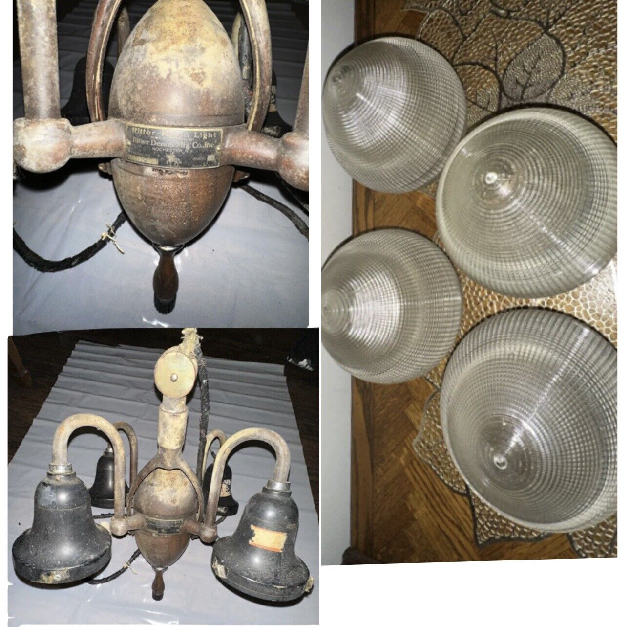 Antique Ritter Dental Operating Lights Has The 4 Glass  Holophane Shades RARE