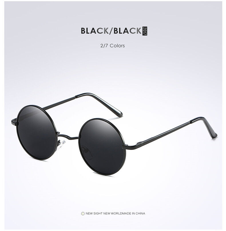 Black Metal Round Polarized Sunglasses Vintage John Lennon Hippie Retro Glasses