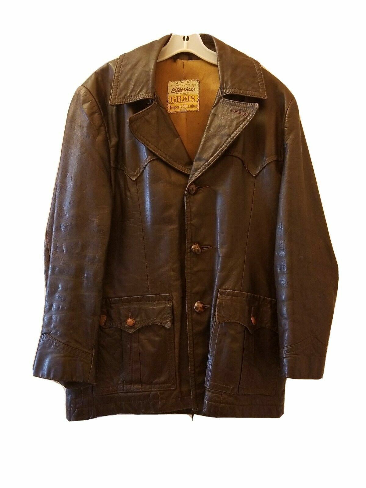 Vintage 1950s Genuine Steerhide Leather Jacket Brown Men\'s Size 40 Rare 