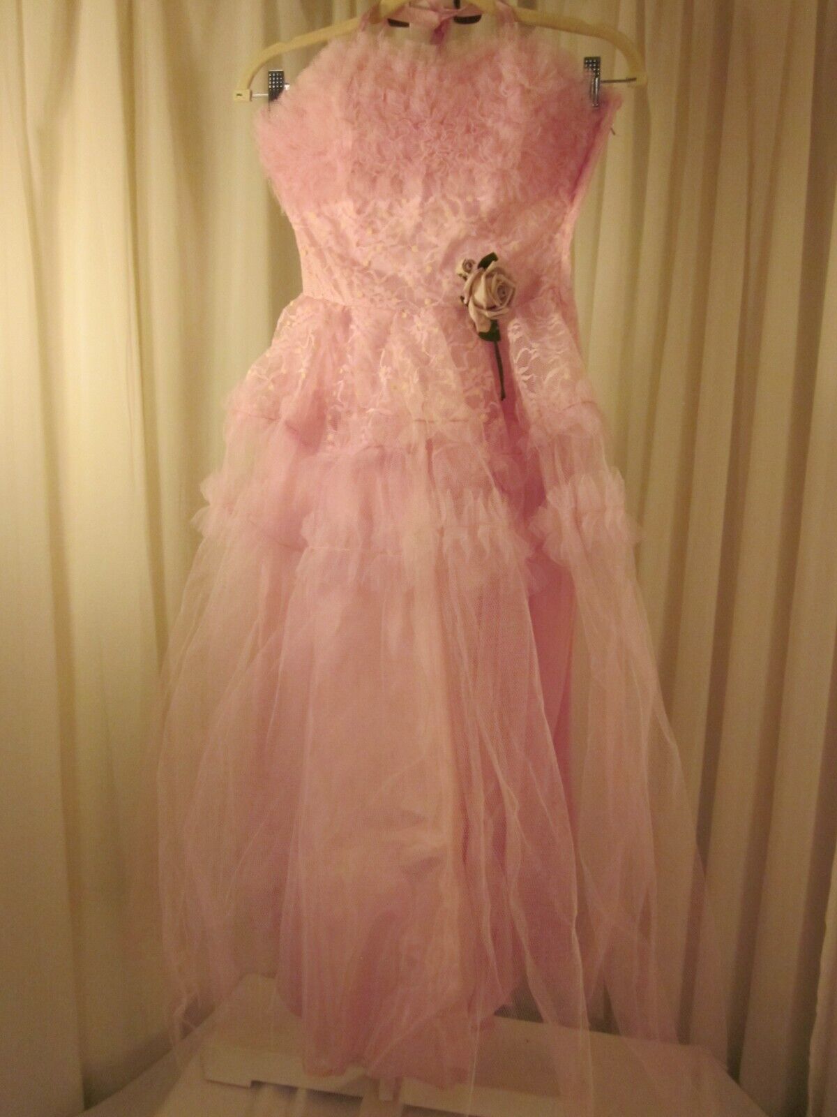 Vintage 1950\'s Layered Mesh w/ Flowers Tulle Pink Party/Prom Cupcake Dress
