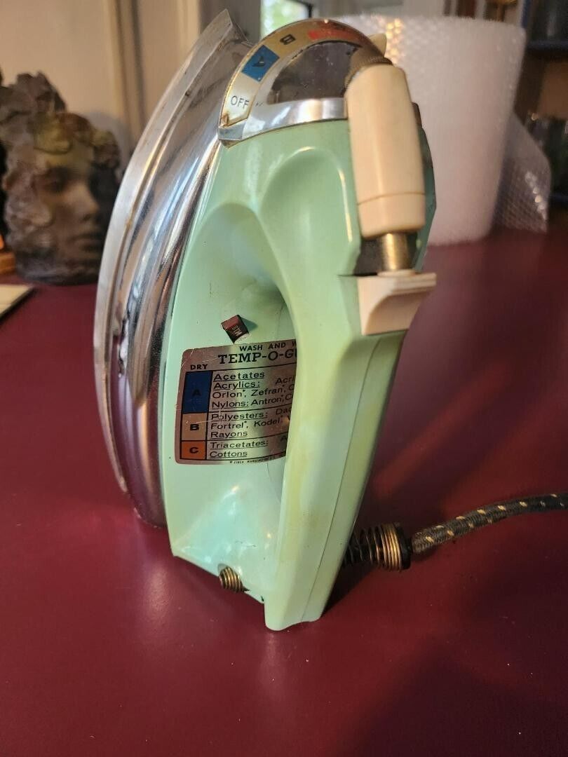Retro Vintage 1960's Turquoise Clothes Iron w/Cloth Cord by Mary Proctor Silex