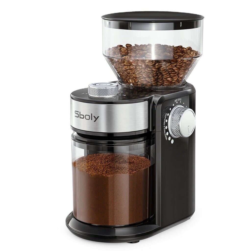 Sboly Electric Flat Burr Mill Coffee Grinder Adjustable 18 Settings Expresso