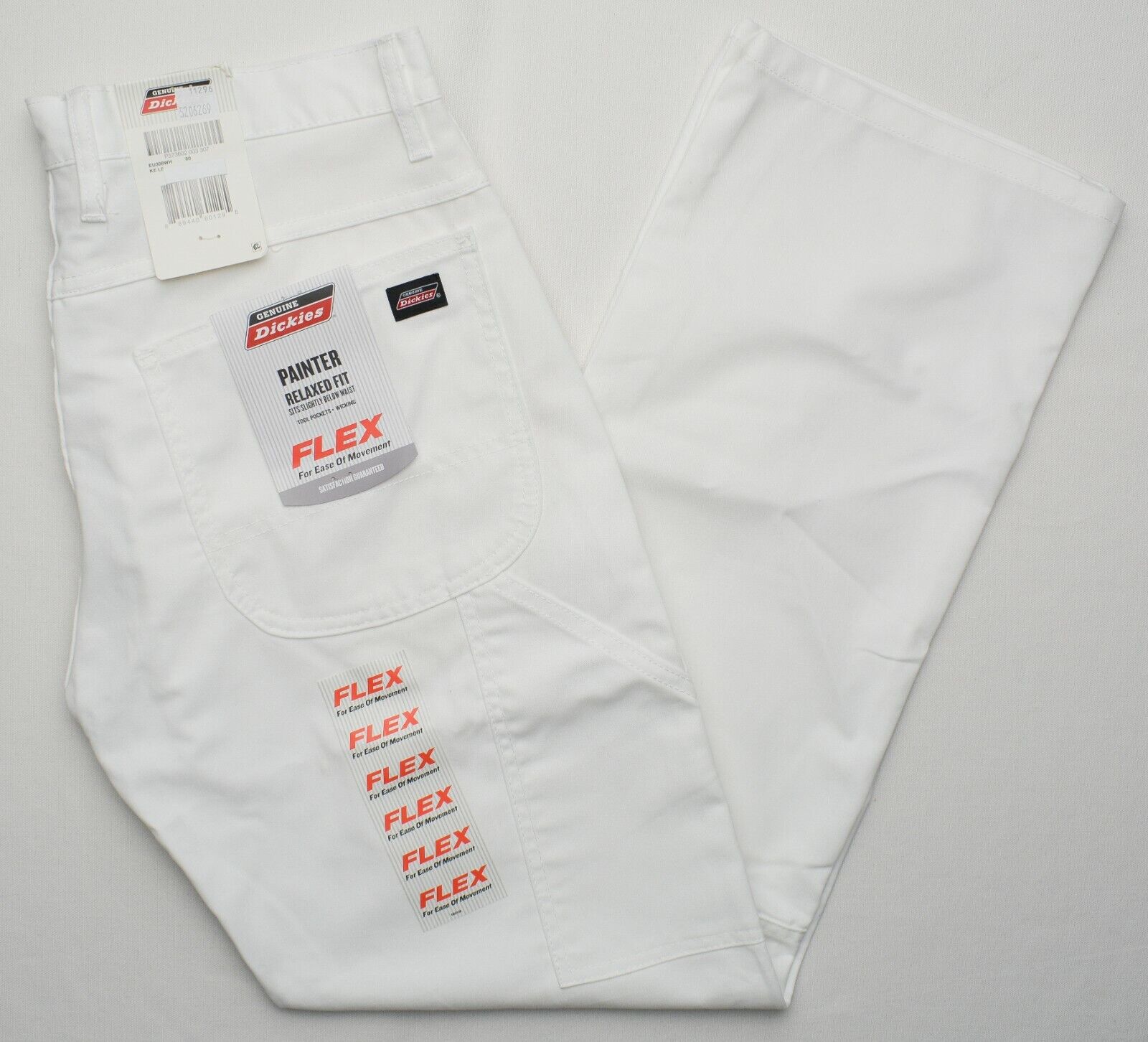 Genuine Dickies #11296 NEW Men\'s White Relaxed Fit Tool Pockets Painter Pants