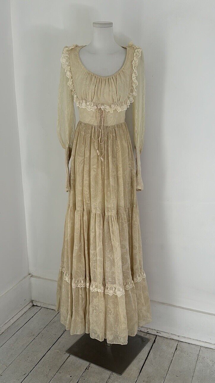 Vintage Gunne Sax Ivory Paisley Victorian Revival Prairie Dress Size 11