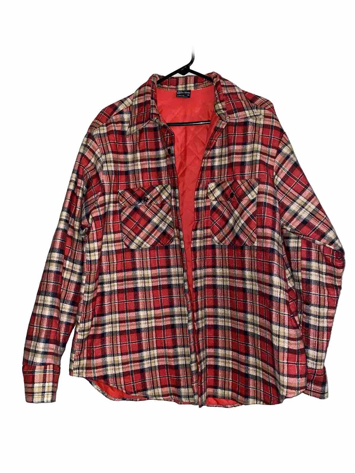 Vintage JC Penny Lightweight Flannel Shirt Mens XL Red Quilt Lined Long Sleeve