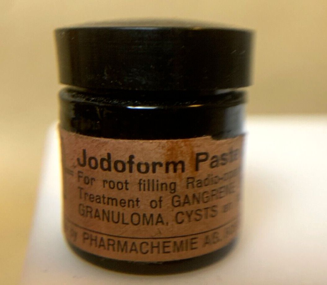 Antique BLACK GLASS Jodoform JAR  art deco dental medical pharmacist vintage