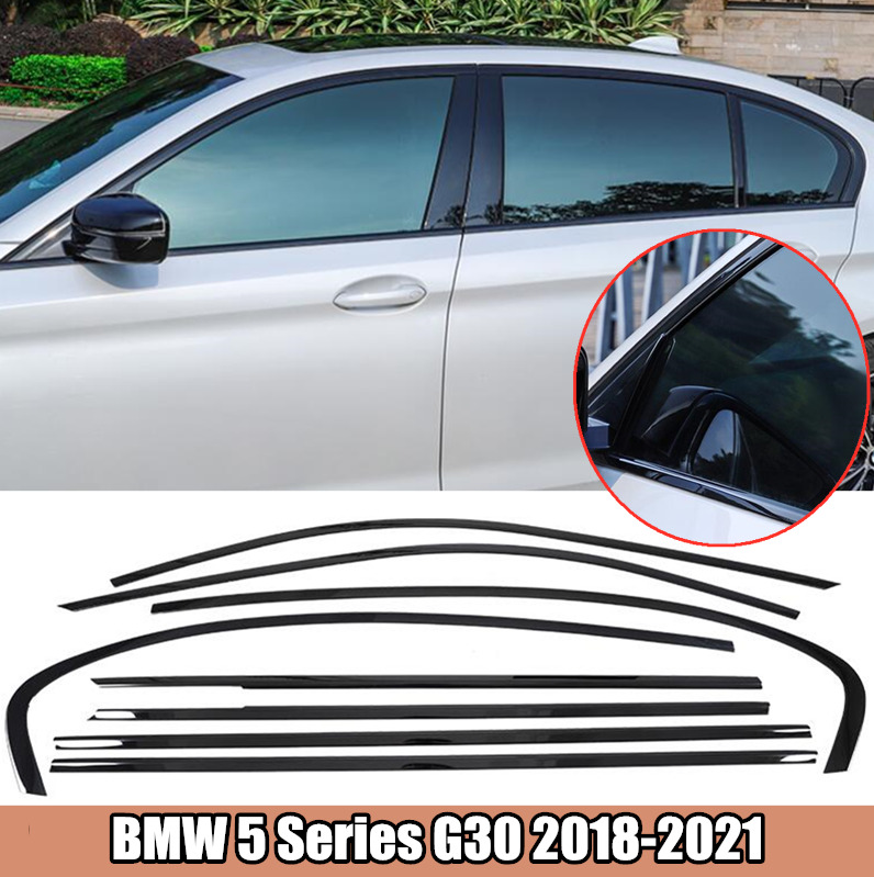 Black Steel For BMW 5 Series G30 18-21 Window Molding Frame Strips Trim Cover B
