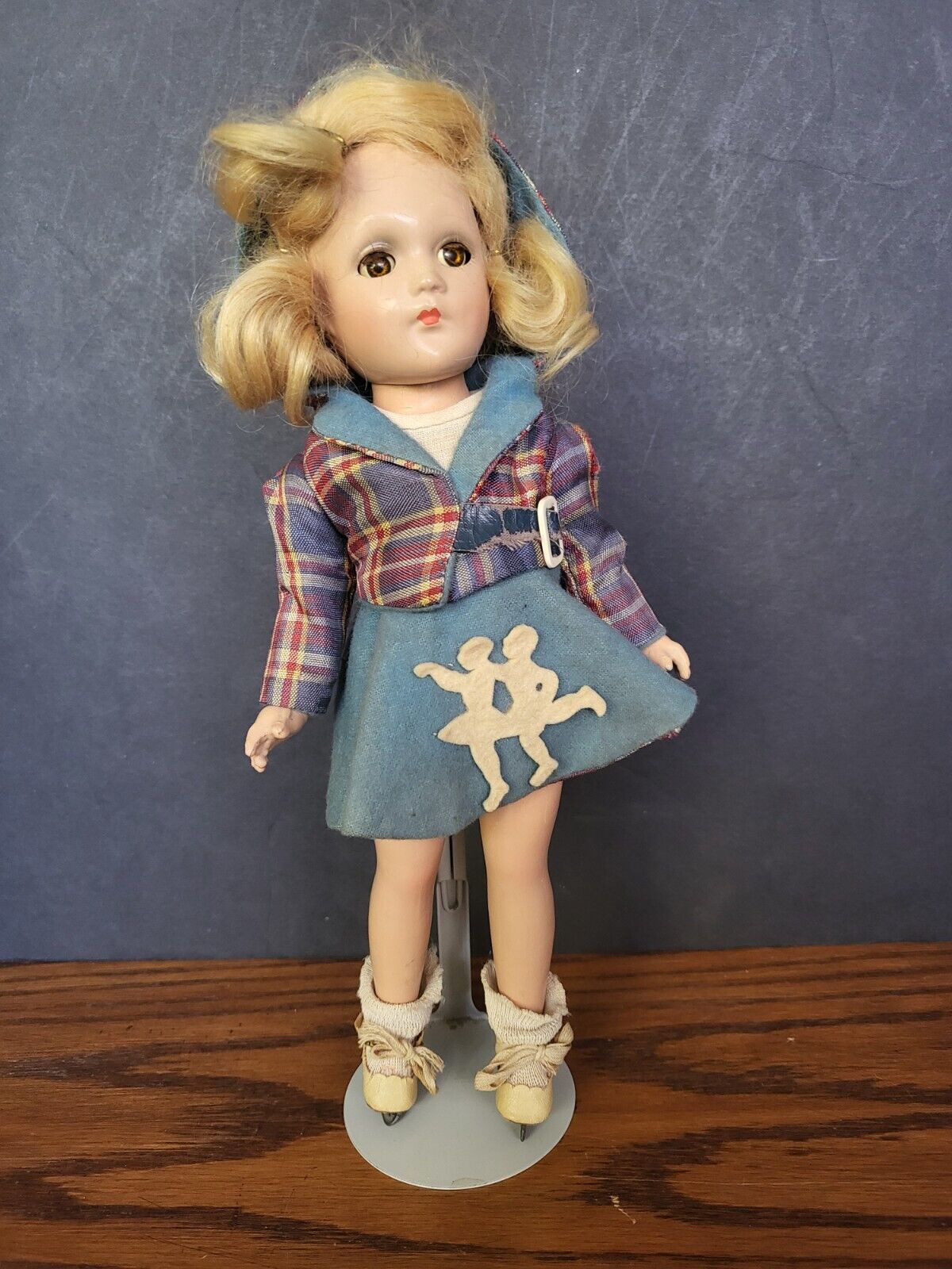 1940s Composition Doll On Ice Skates, Head, Arms, Legs Adjust, Eyes Blink, 12\