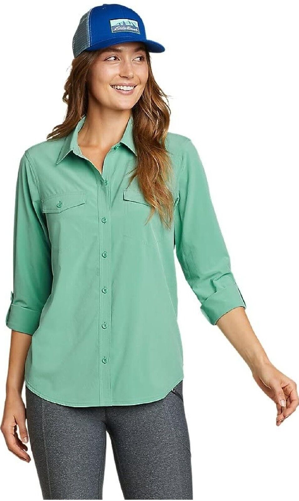 Eddie Bauer Women\'s Departure 2.0 Long-Sleeve Shirt XL seaglass green upf 50
