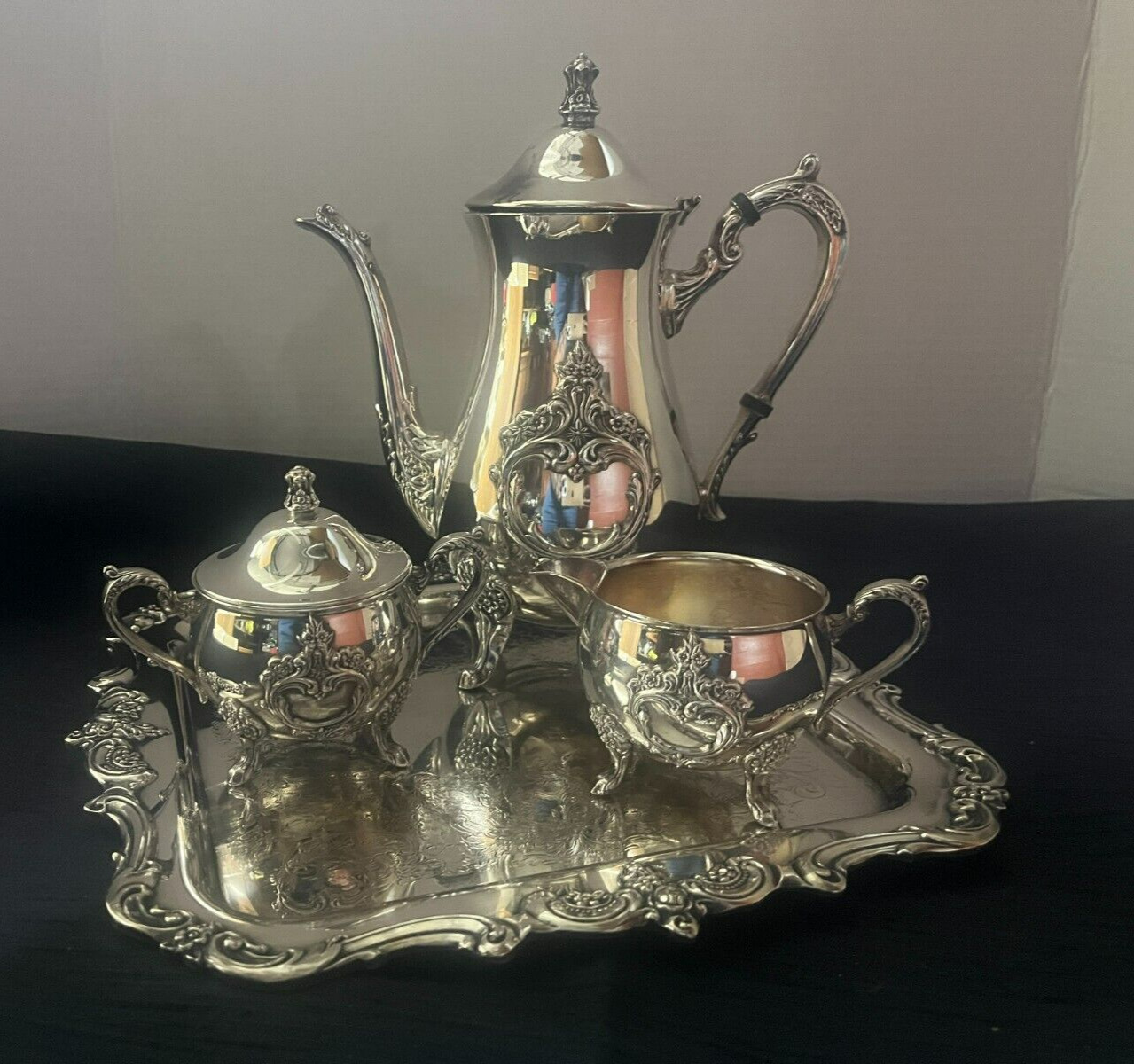 Vintage Towle Silverplate Tea Set 4772 w/Towle El Grandee 2953 Square Tray