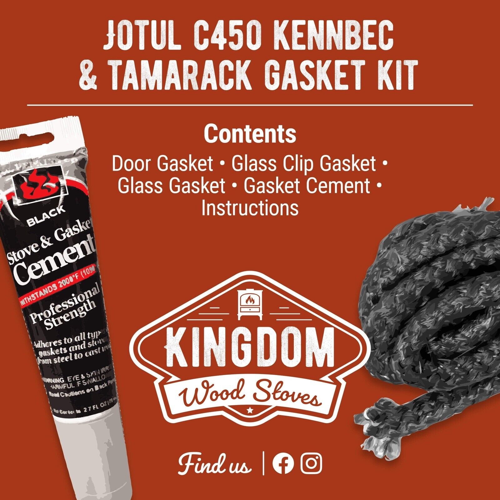 Jotul Wood Stove  C450 Kennebec and Tamarack Gasket Kit W/Cement-Free Shipping