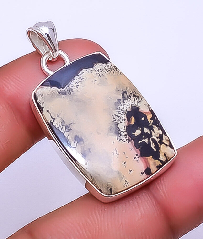 Honey Dendritic Opal - Mexico Gemstone 925 Sterling Silver Pendant 1.83\