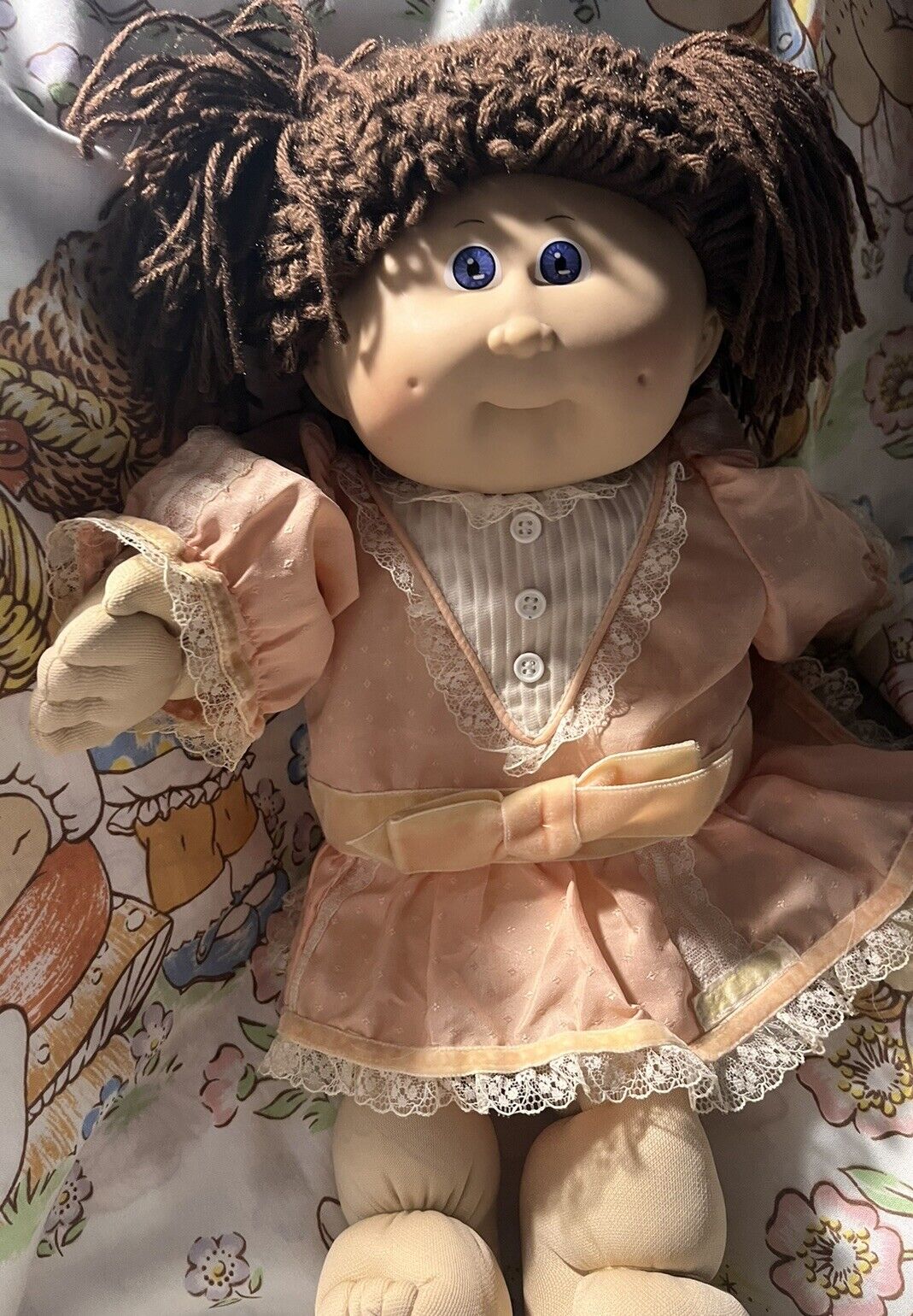 Vintage 1985 Cabbage Patch Doll - #9 Head Mold - Brown Hair, Blue/violet Eyes