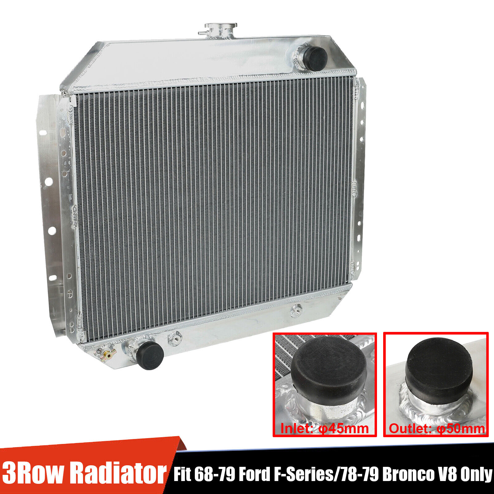 3 Row Aluminum Radiator For 66-79 Ford F-Series F100 F150 F250 F350 78-79 Bronco