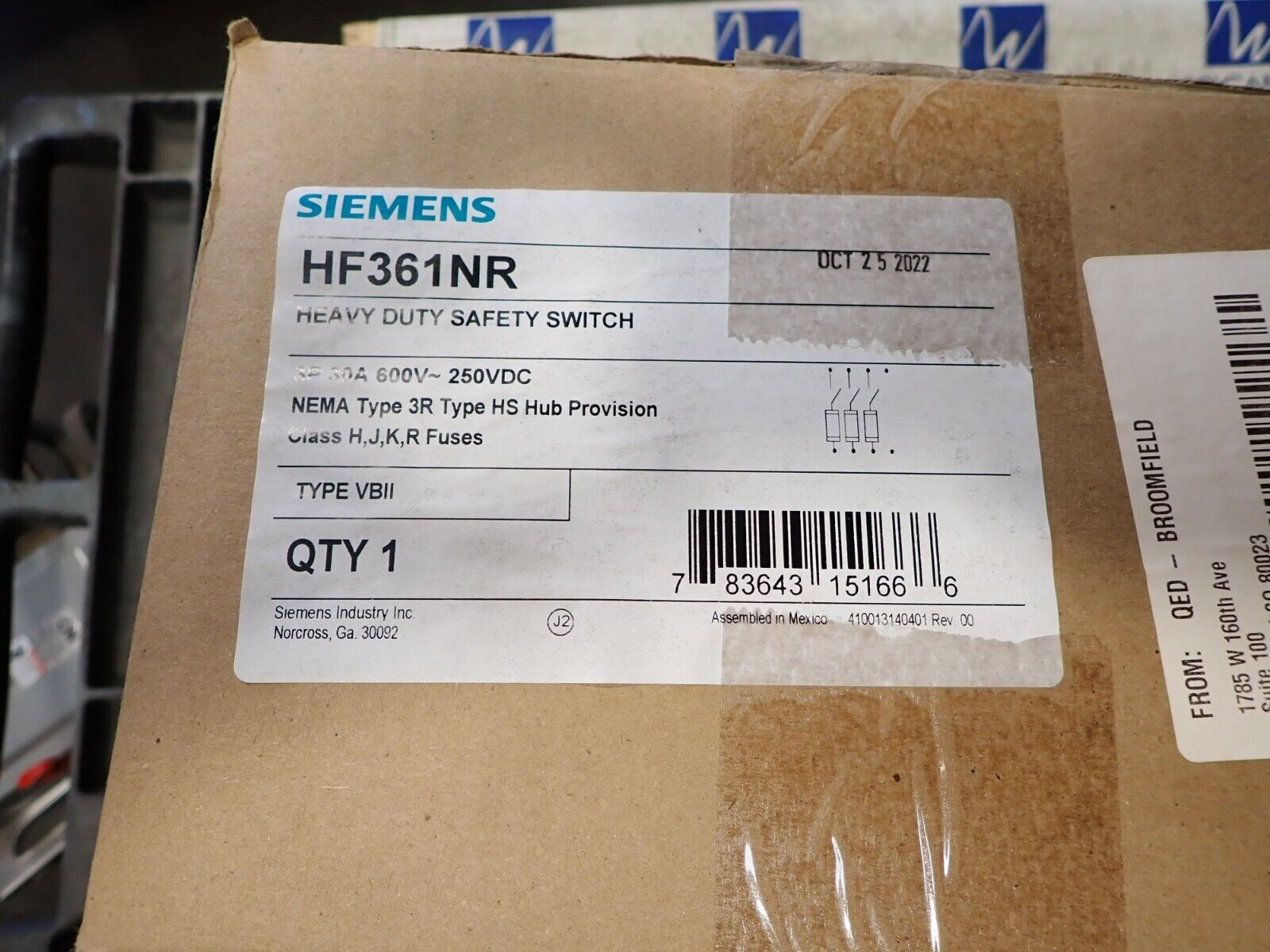 New Siemens HF361NR 30 amp 600v Fused OUTDOOR 3R Disconnect DIS2077