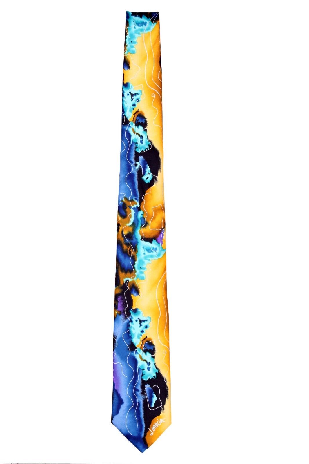 Men\'s Jerry Garcia Designer Abstract Pattern Necktie -  Yellow and Blue - NWT