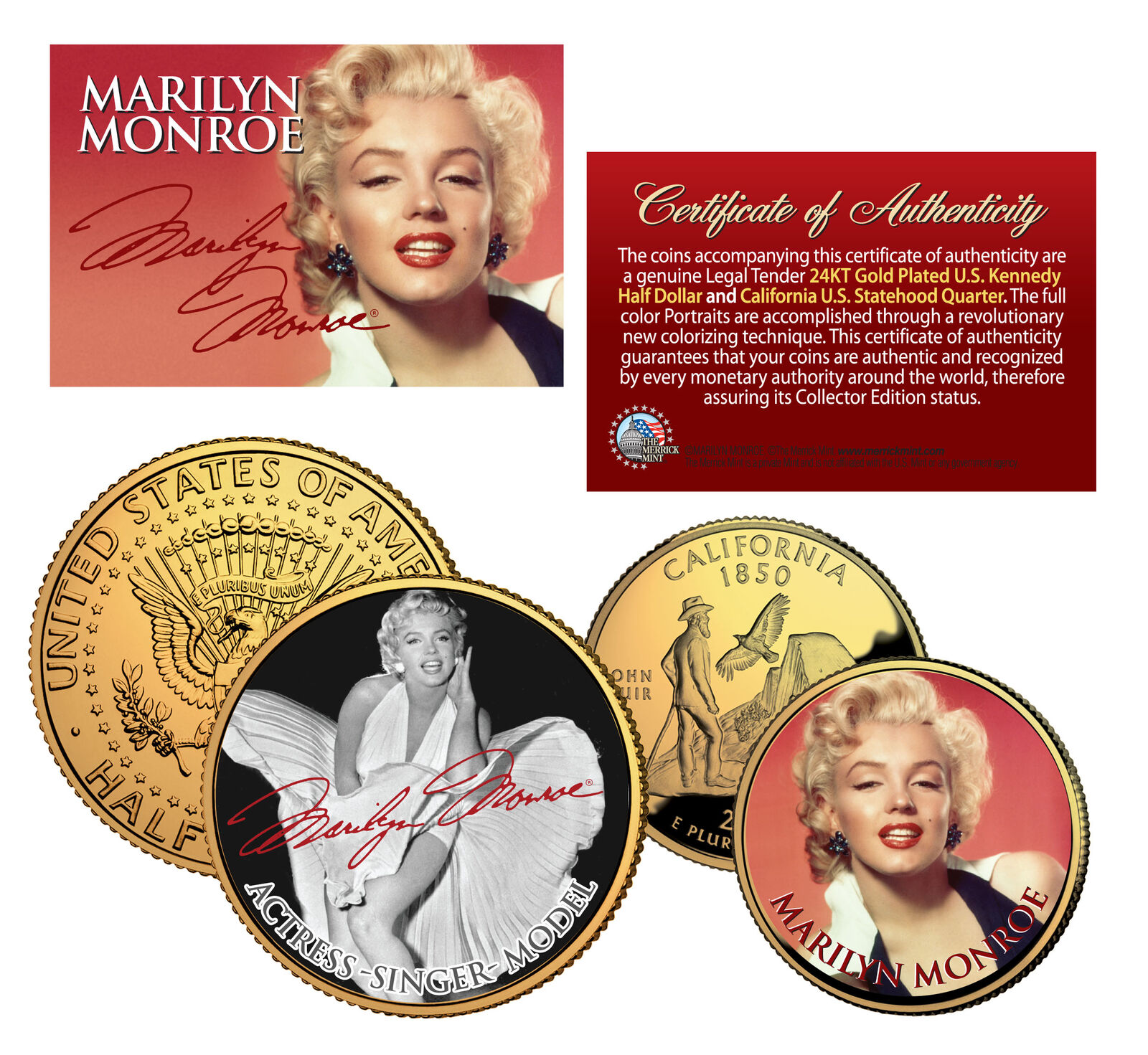 MARILYN MONROE California Quarter & JFK Half Dollar U.S. 2-Coin Set * LICENSED *