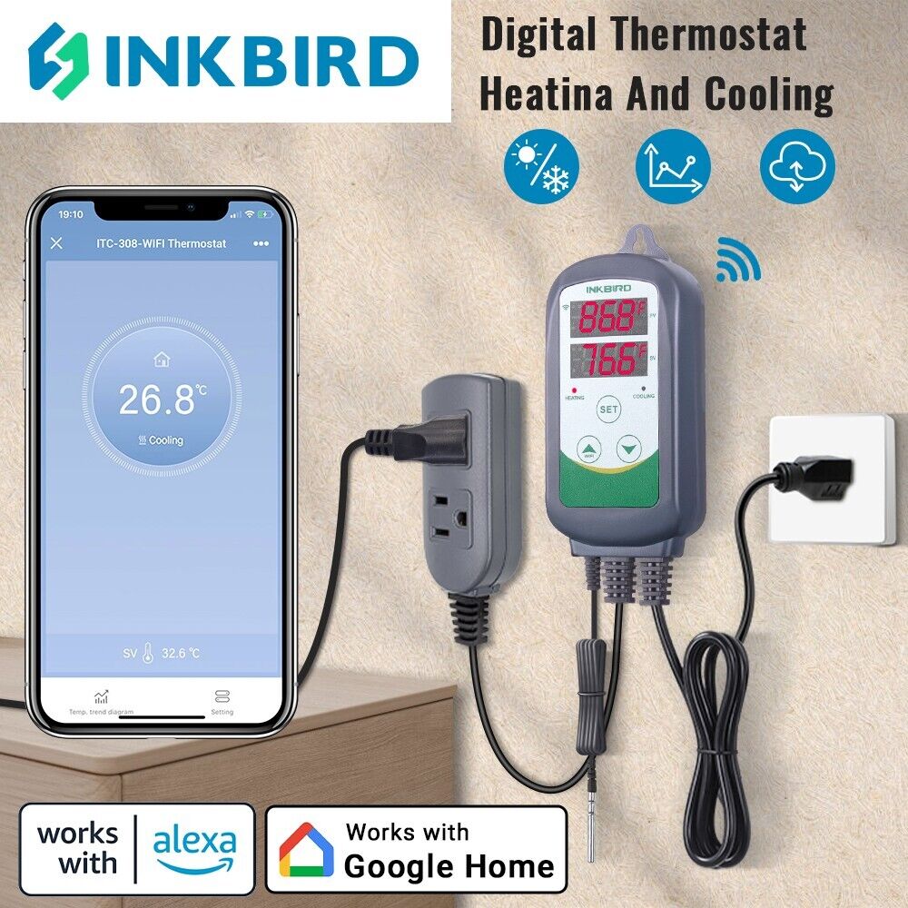 WiFi Thermostat Temperature Controller ITC-308 Seed Starter Brew Heater Cooler
