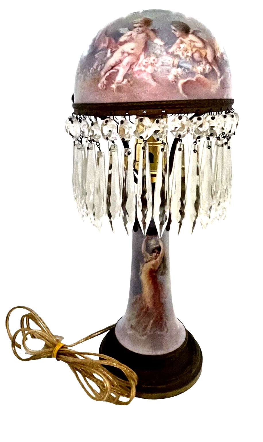 RARE Antique French Boudoir Lamp Hand Painted Artist C. Rochette Exceptional