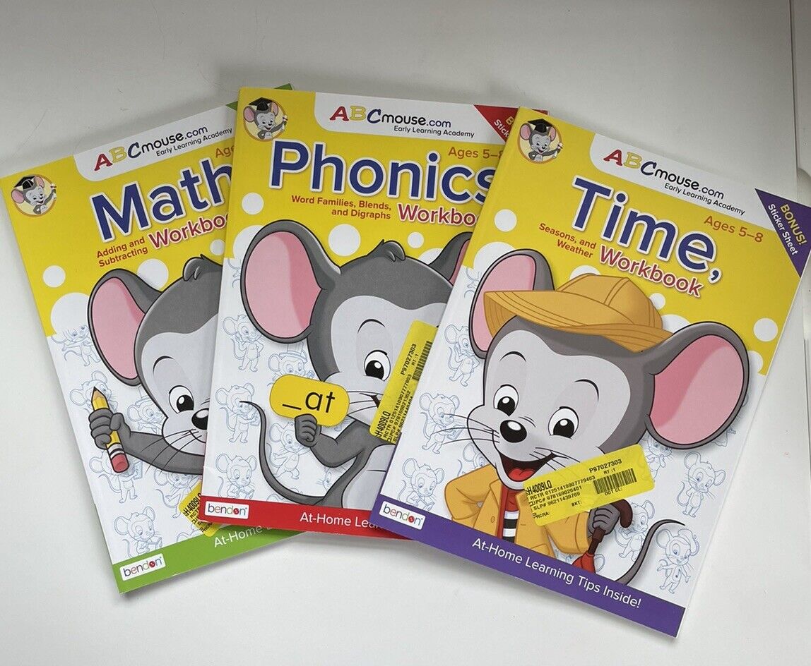 3-ABC Mouse Early Learning Academy Time, Math And Phonetics Workbooks Ages 5-8