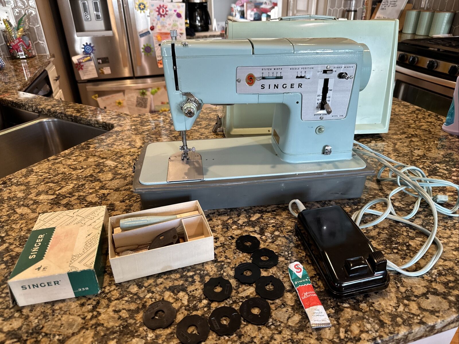 Vintage Singer Sewing Machine Model 338 -  Portable Case w/Accessories & Pedal