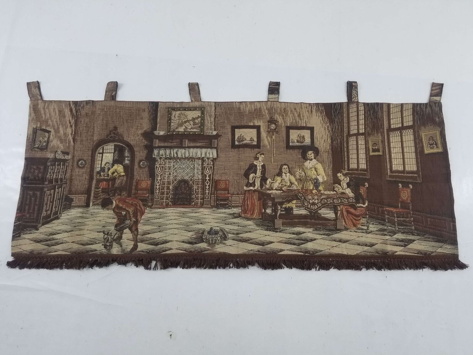 Vintage French Old Age Home Scene Wall Hanging Tapestry 158x58cm