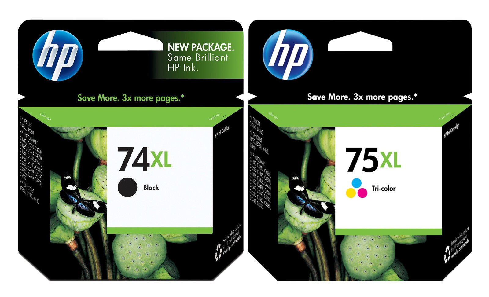 GENUINE NEW HP 74XL 75XL (CB336WN/CB338WN) Black Color Ink Cartridge 2-Pack