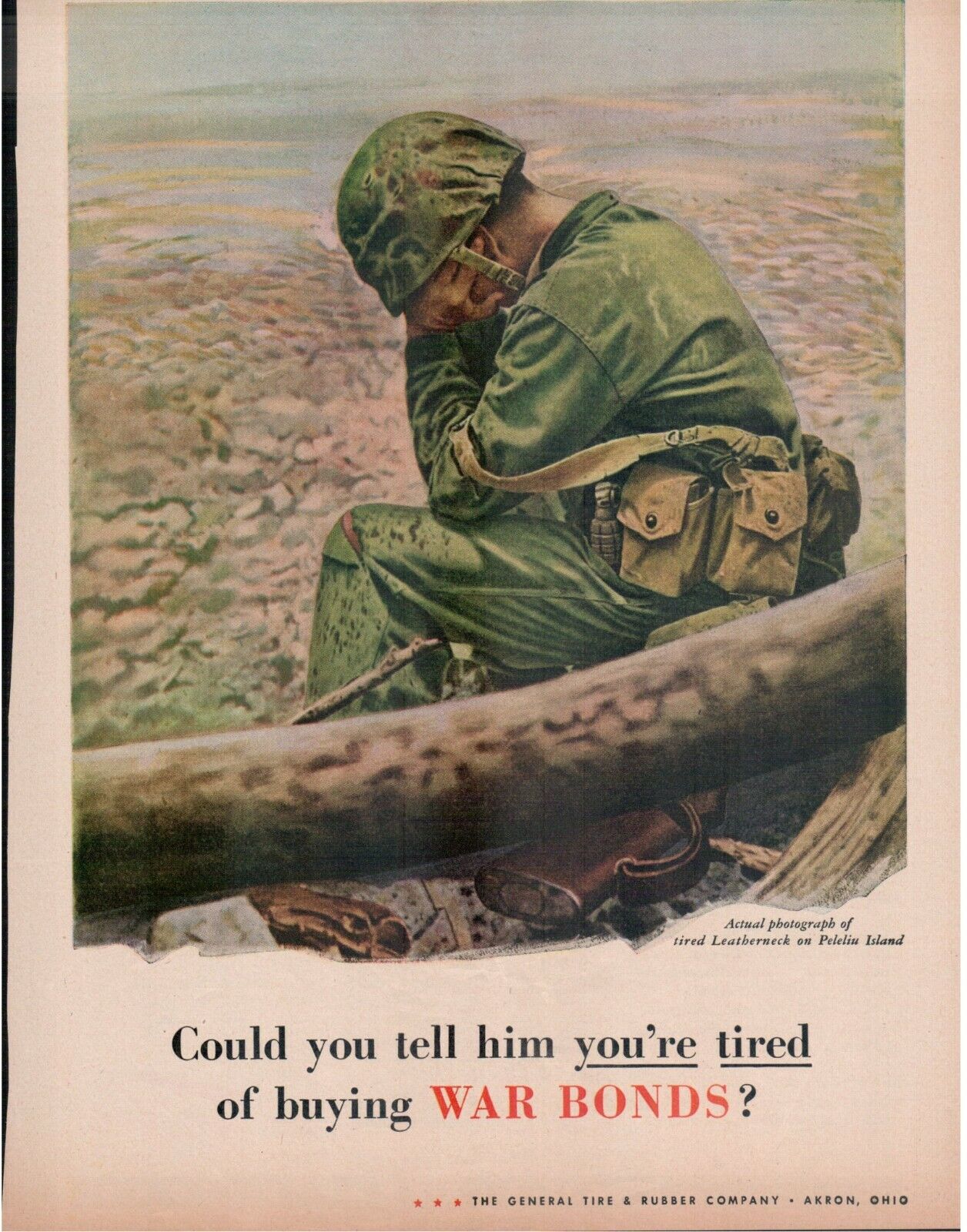 1940\'s World War II Soldier War Bonds General Tire Magazine Clipped Ad 10.5x8\