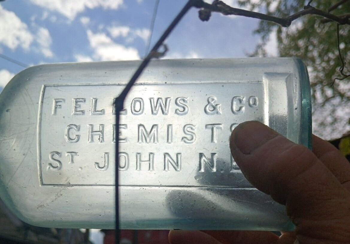 Antique Fellows & Co St John N.B. Chemists 8inch Aqua Clear. Free 2oz Included.