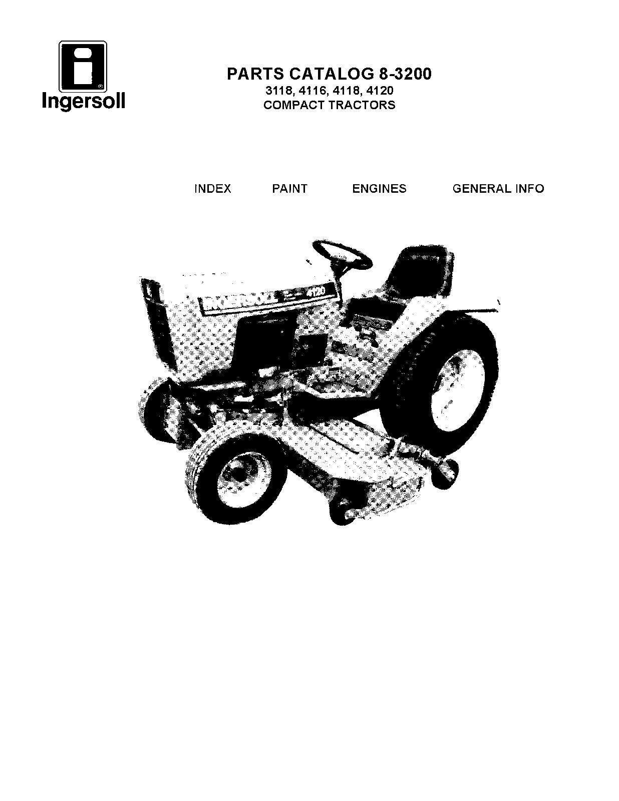 TRACTOR Service Parts Manual Fits Ingersoll COMPACT LAWN TRACTORS 4118 4120