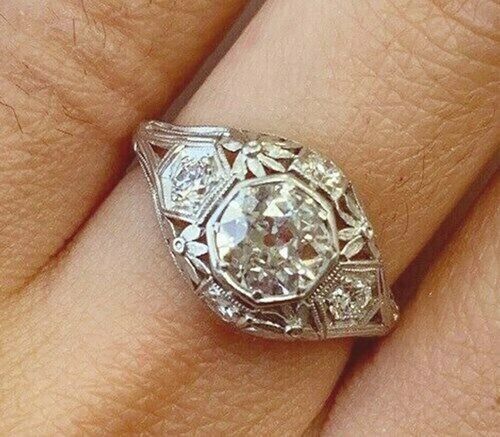Vintage Art Deco 2.3Ct Round Lab Created Diamond 14k White Gold Engagement Ring