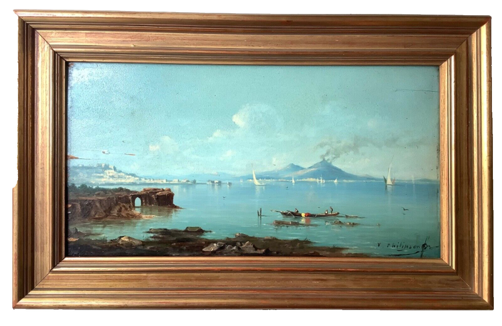 Victor Philippe PHILIPSEN (1841-1907)  19th Century Vesuvius Bay Naples Seascape