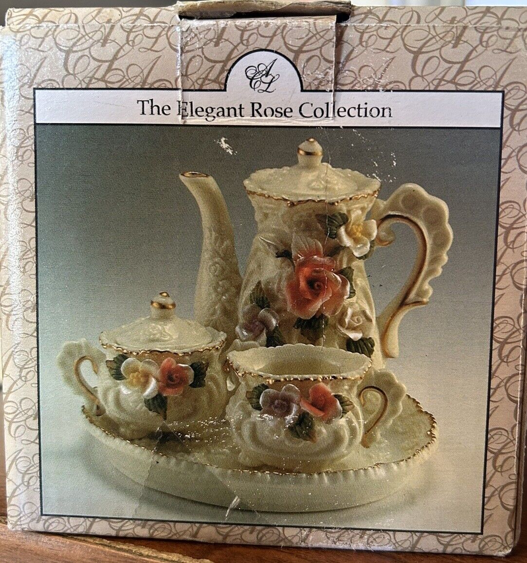 Miniature Tea Set Handmade Vintage Elegant Rose Collection Floral Gold Rimmed