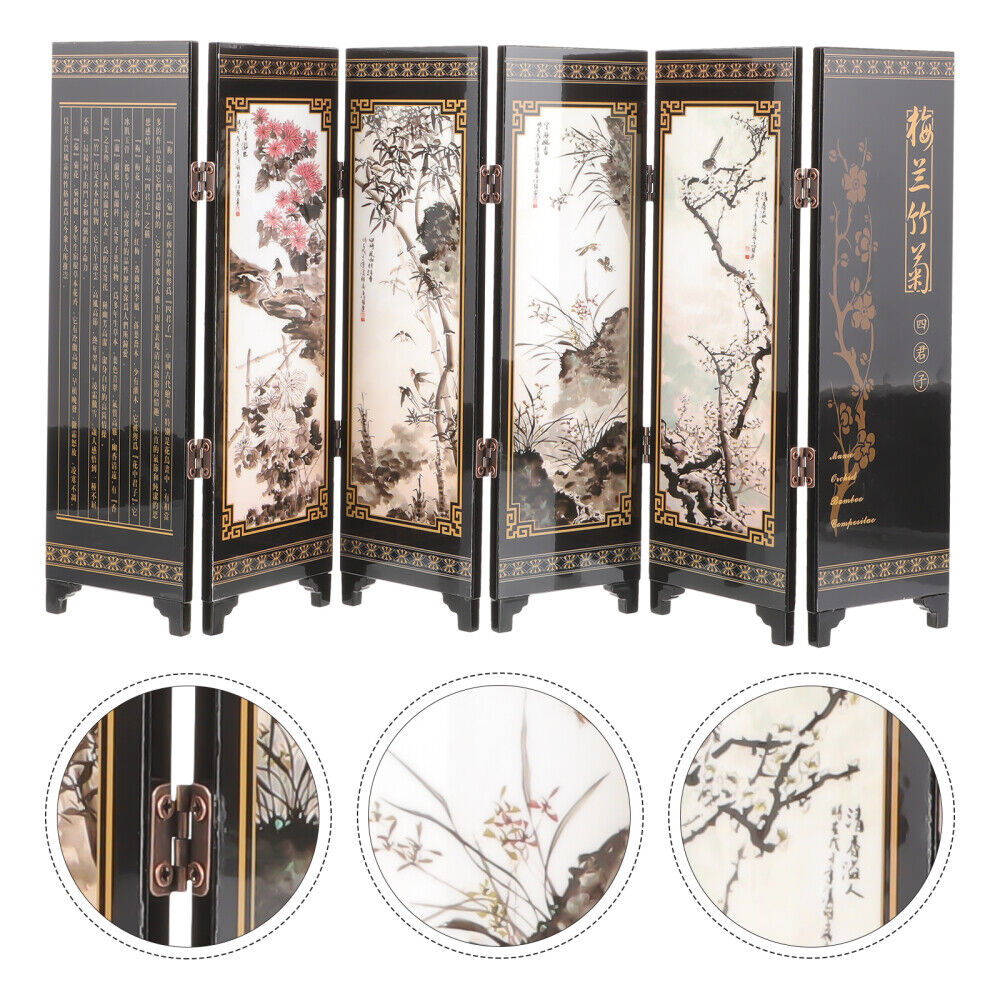  Room Divider with Shelves Folding Screen Decorative Ornaments Home Lacquerware