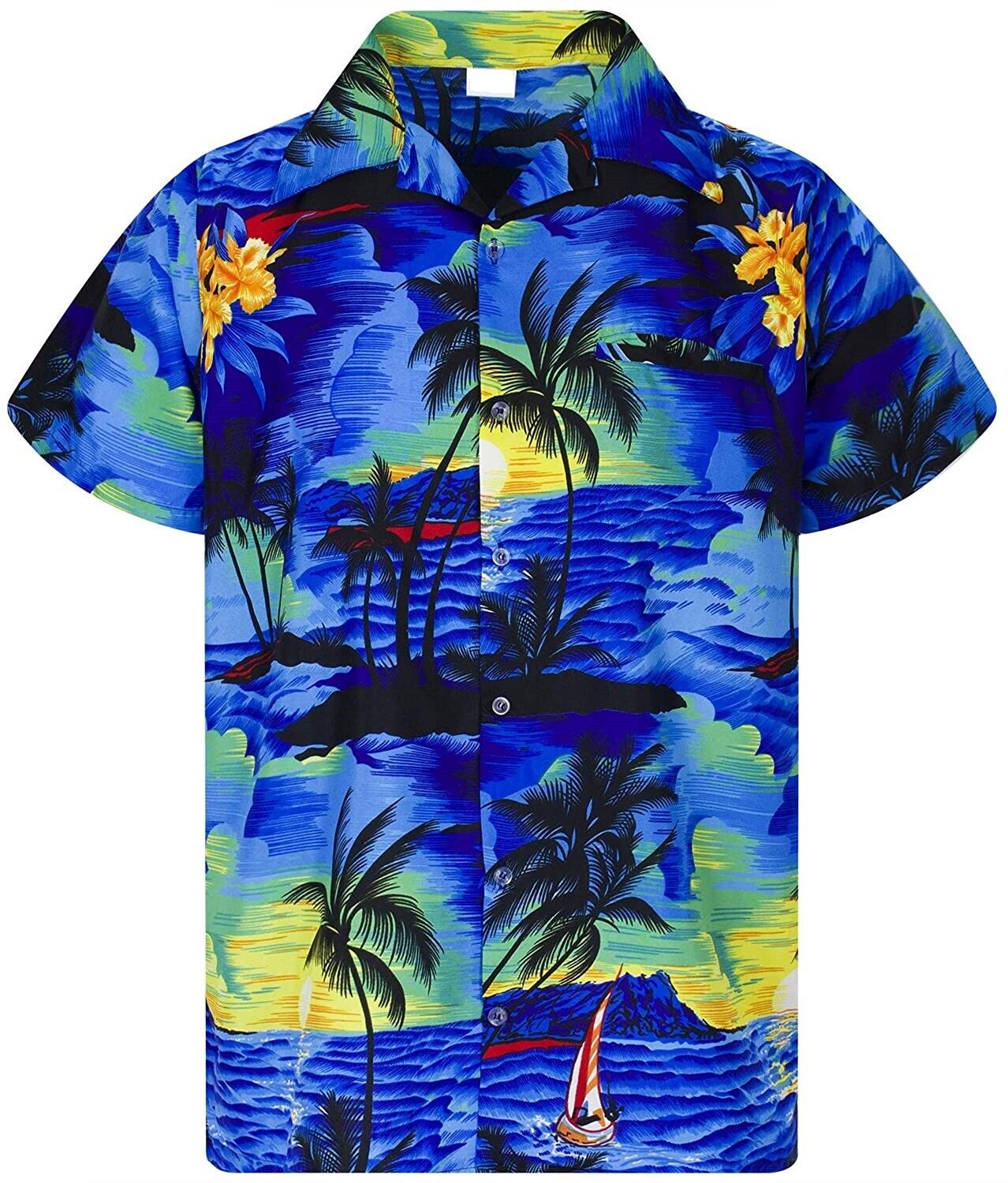 Hawaiian Shirt Mens Coconut Tree Print Beach Vacation Aloha Party
